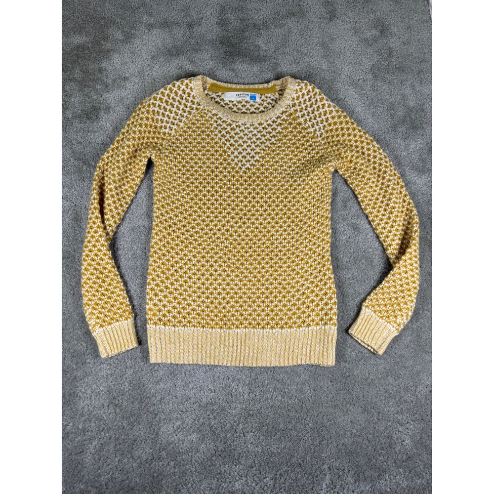 Sparrow Anthropologie Mustard Yellow Cream Honeycomb Wool Blend Sweater Medium